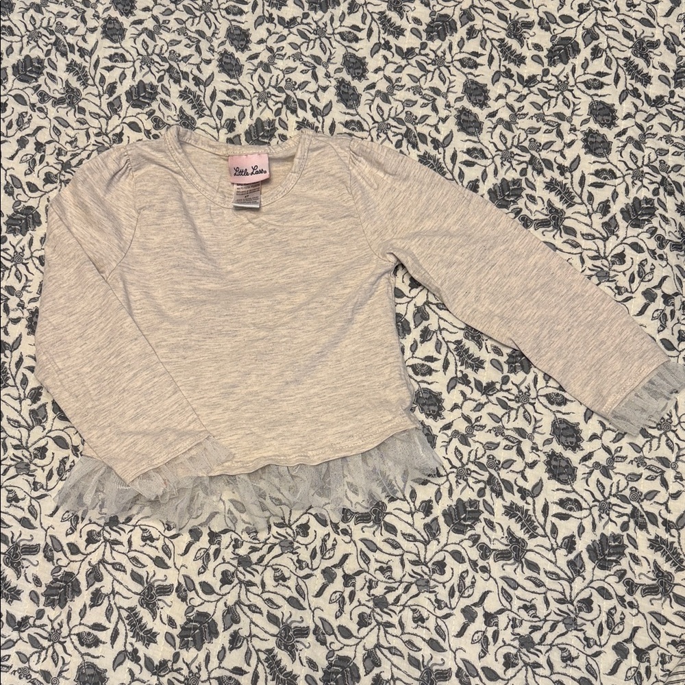 Little Lass Cream Long Sleeve Tee with Tulle Hem- Size 4T